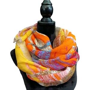 Tolani 100% Linen Multicolor Art To Wear Artsy Vibrant Bohemian Colorful Scarf